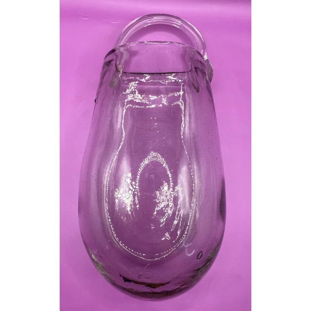 Folk Art Hand Blown Hanging Glass Clear Vase Only